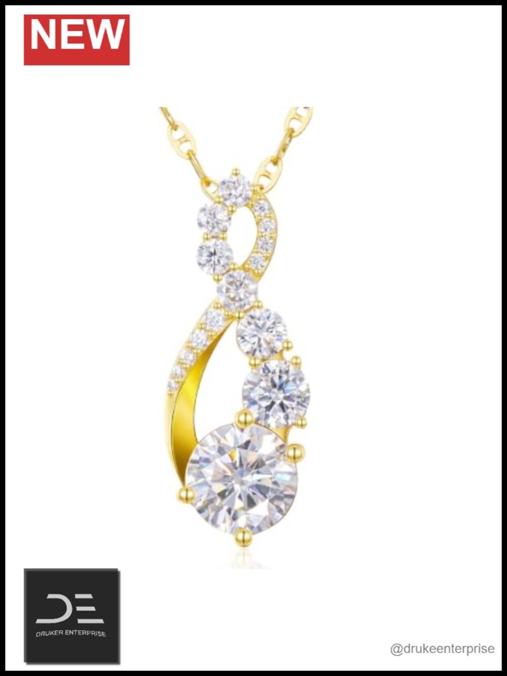 Moissanite Infinity Pendant Necklace S925 Sterling Silver 18K White/Yellow Gold